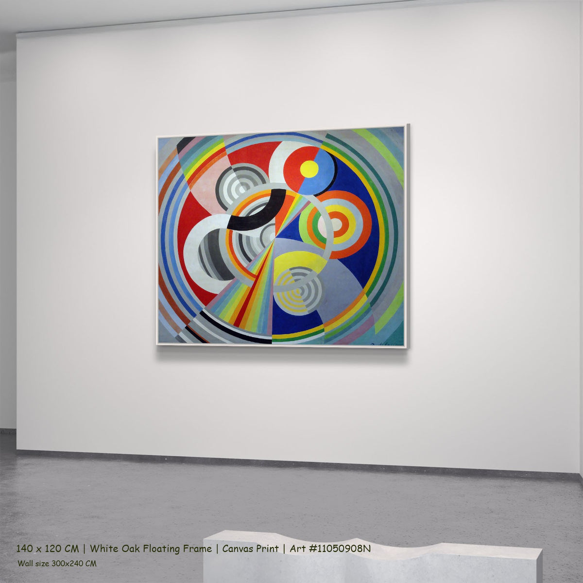 Rythme n°1, décoration pour le Salon by Robert Delaunay in a white oak floating frame, large red and blue Colourful Abstract