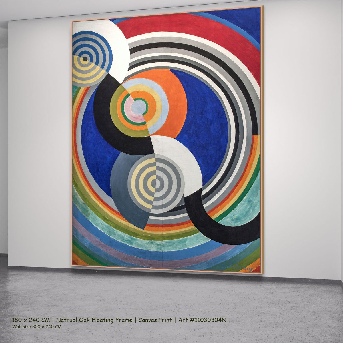 Rythme n°2, décoration pour le salon by Robert Delaunay in a natural oak floating frame, large blue and orange Abstract canva