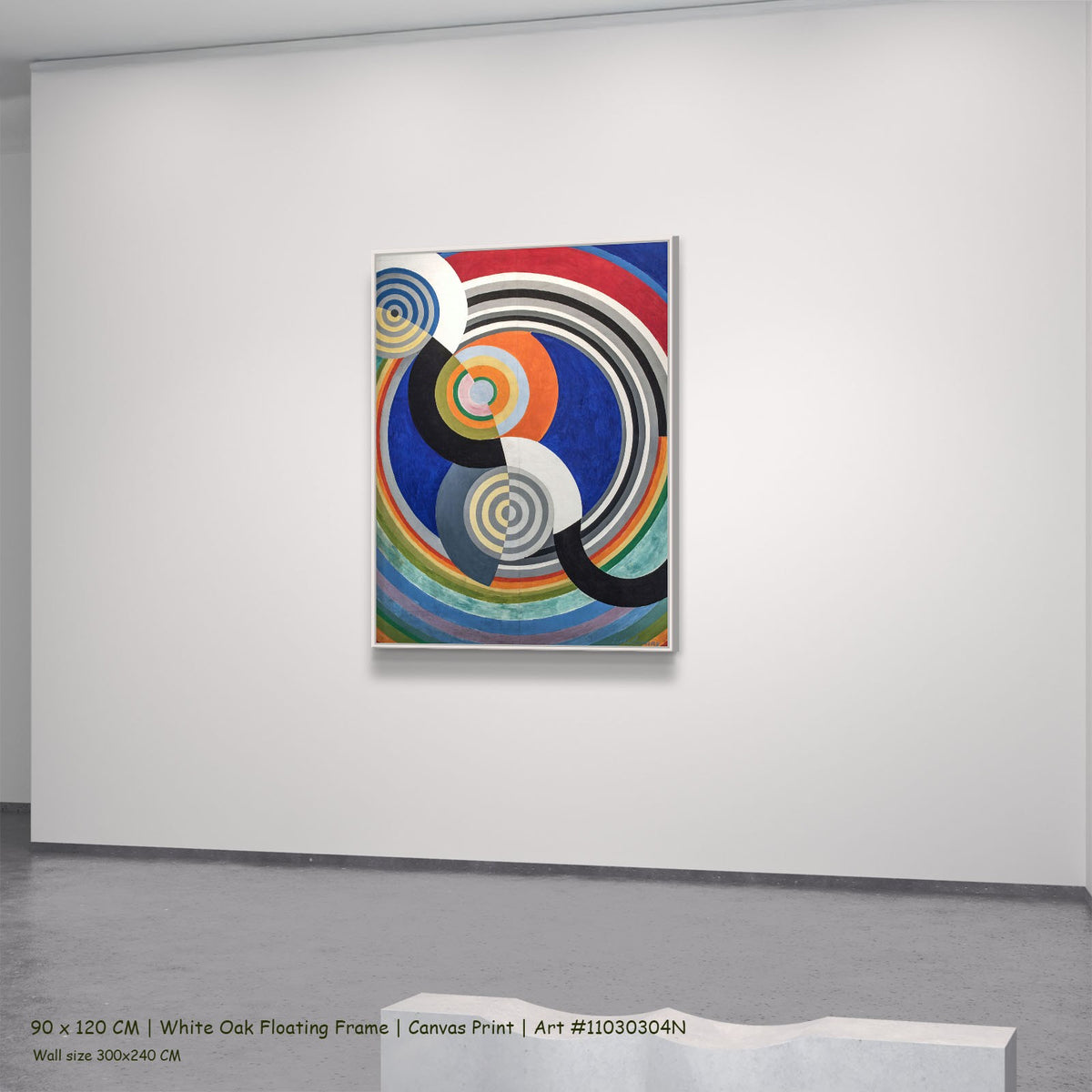 Rythme n°2, décoration pour le salon by Robert Delaunay in a white oak floating frame, large blue and orange Abstract canvas