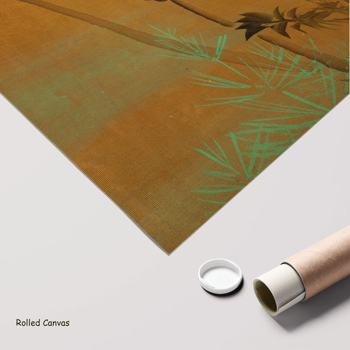 New Ferns from Album of Paintings by Shibata Zeshin as a large rolled gold and green Botanical canvas print