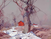 Large red and grey Impressionist canvas print of Early Spring by Stepan Kolesnikoff