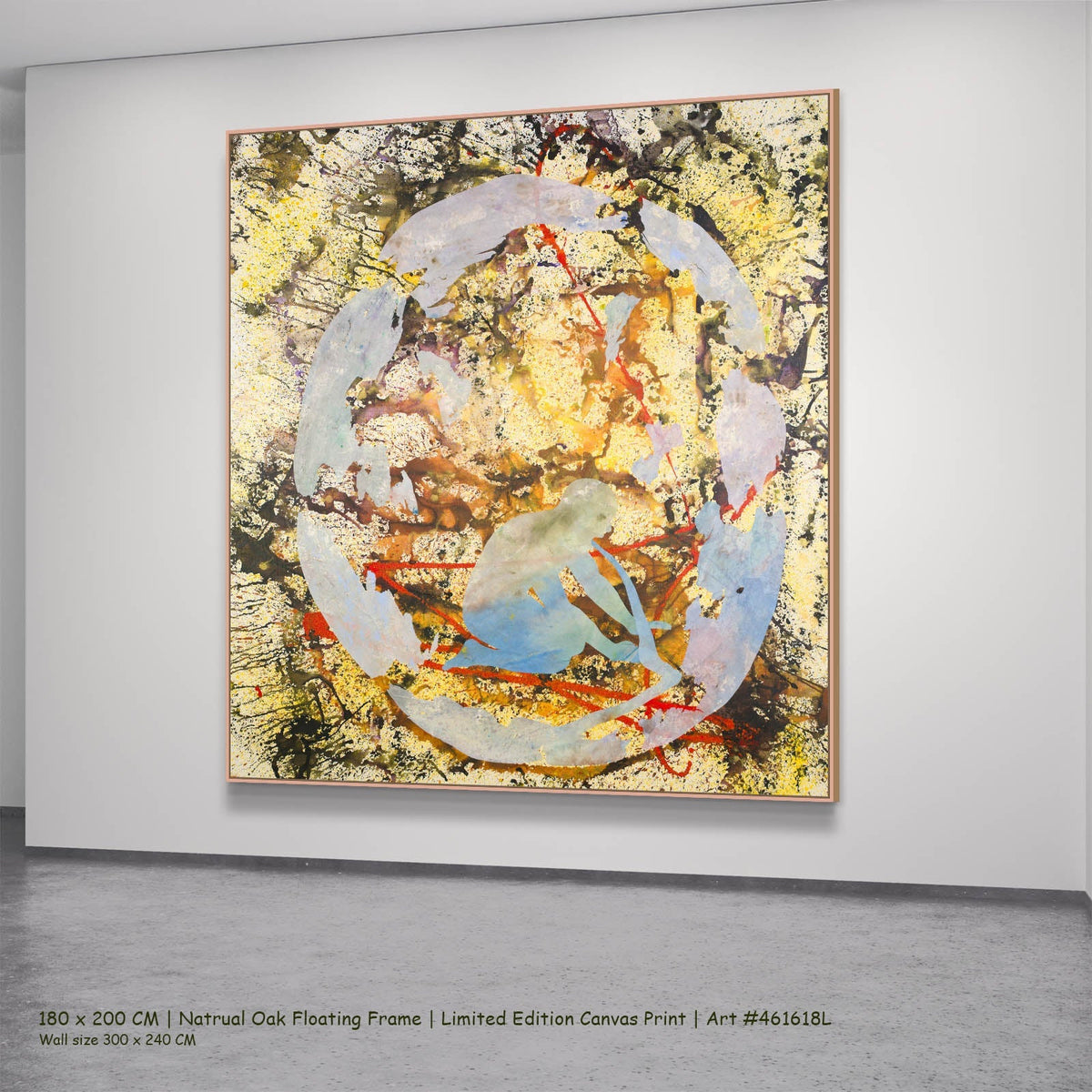 Summer Jiang — Surrender Abstract canvas wall art in a natural oak floating frame, 180 × 200 cm