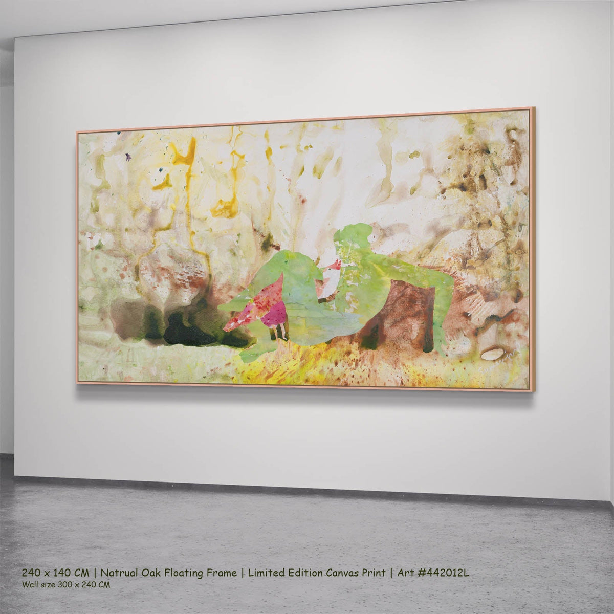 Summer Jiang — Swan's Whisper Modern canvas wall art in a natural oak floating frame, 240 × 140 cm