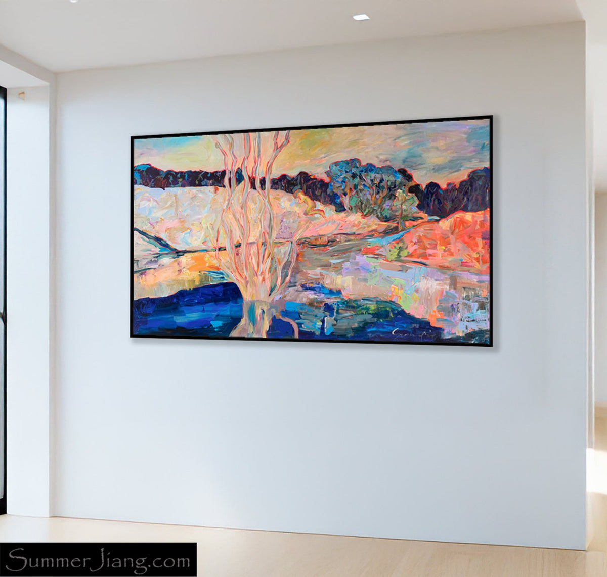 The Pause Large Modern canvas wall art styled in a room setting by Summer Jiang
