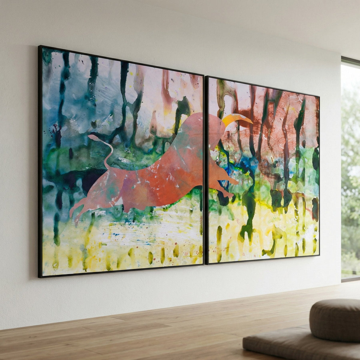 Unbreakable Abstract Landscape canvas wall art framed and hung on a wall, 200 × 100 cm, by Summer Jiang