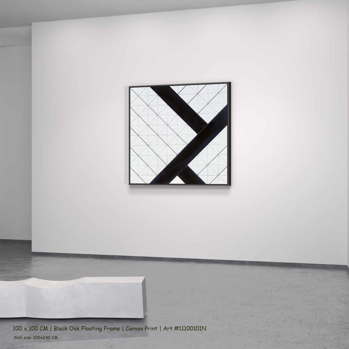 Counter-Composition VI by Theo van Doesburg in a black oak floating frame, large white and black Geometric Abstract canvas