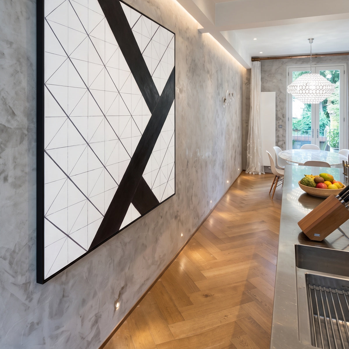 Counter-Composition VI by Theo van Doesburg — large white and black Geometric Abstract canvas art displayed on a wall