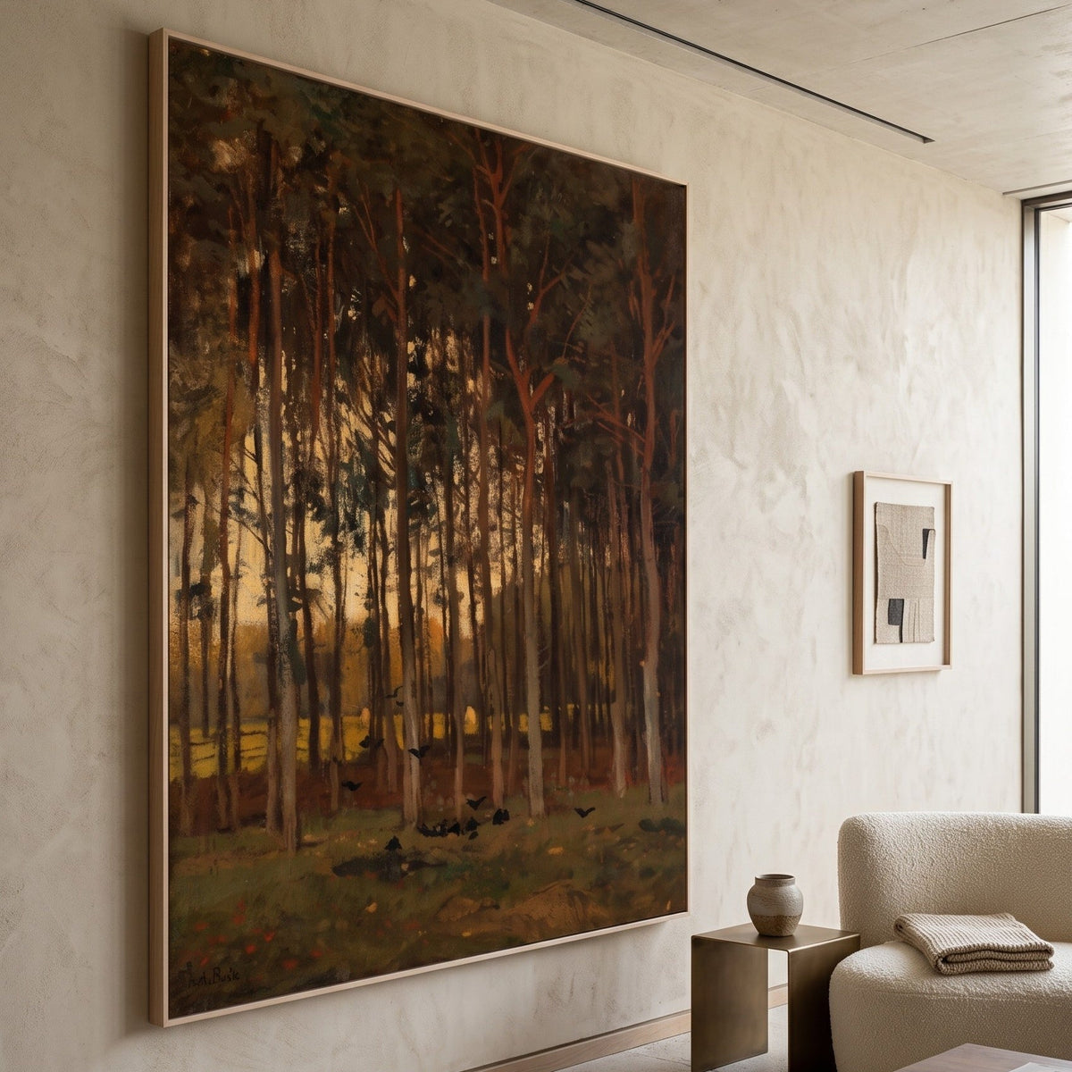 Theophile de Bock | Large Brown Yellow Landscape Canvas Wall Art | View in the Woods — room photo 2