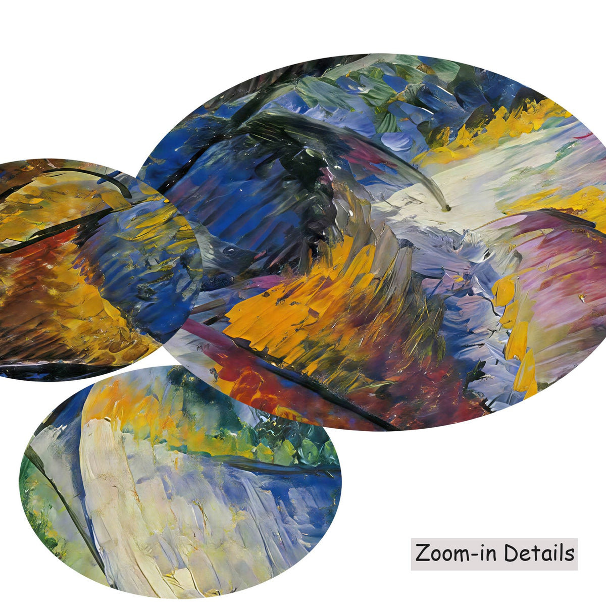 Close-up detail of the brushwork on Dynamism of a Cyclist, a large blue and yellow Futurist canvas by Umberto Boccioni