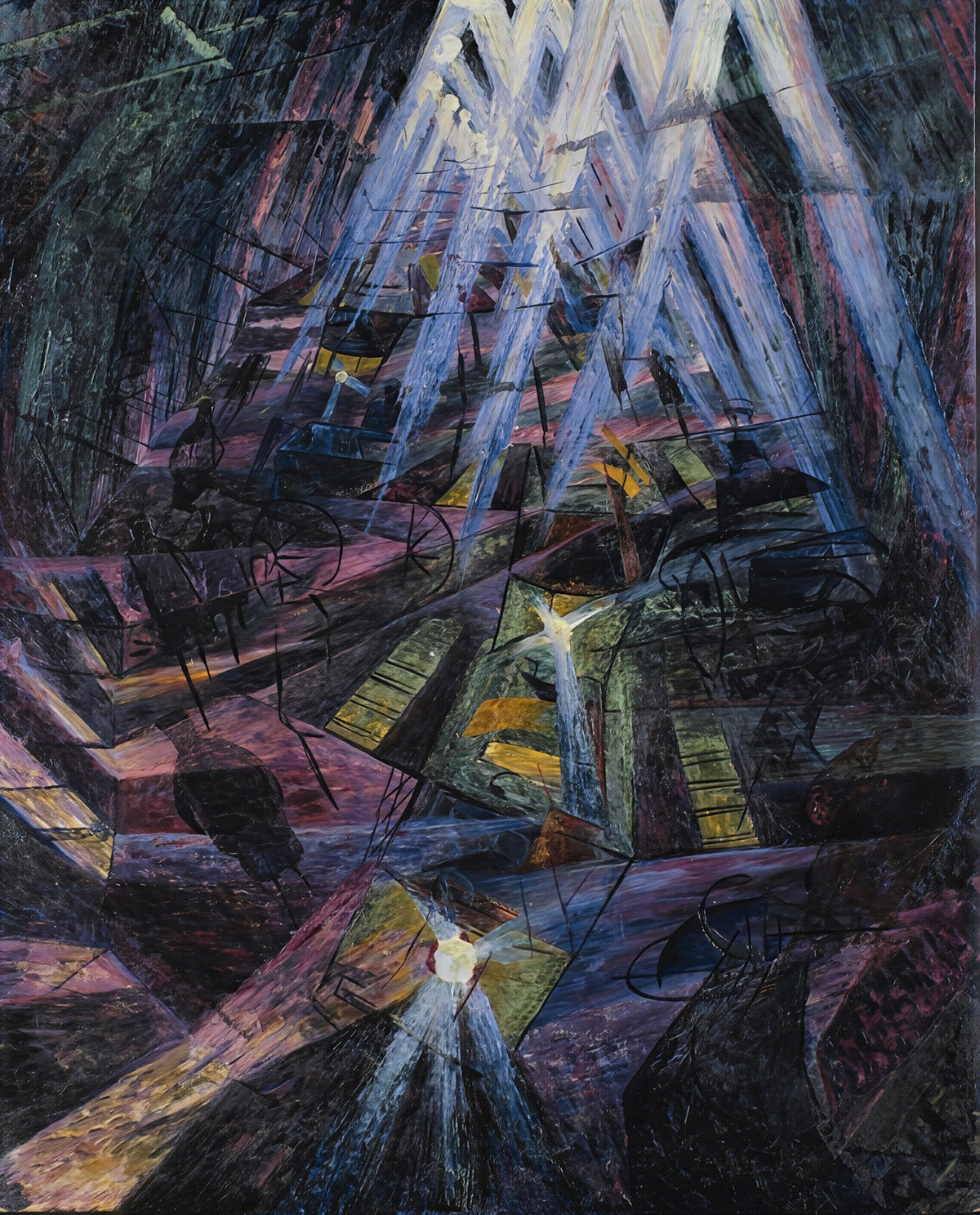 Large purple and black Futurist canvas print of The Forces of a Street by Umberto Boccioni