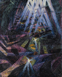 Large purple and black Futurist canvas print of The Forces of a Street by Umberto Boccioni