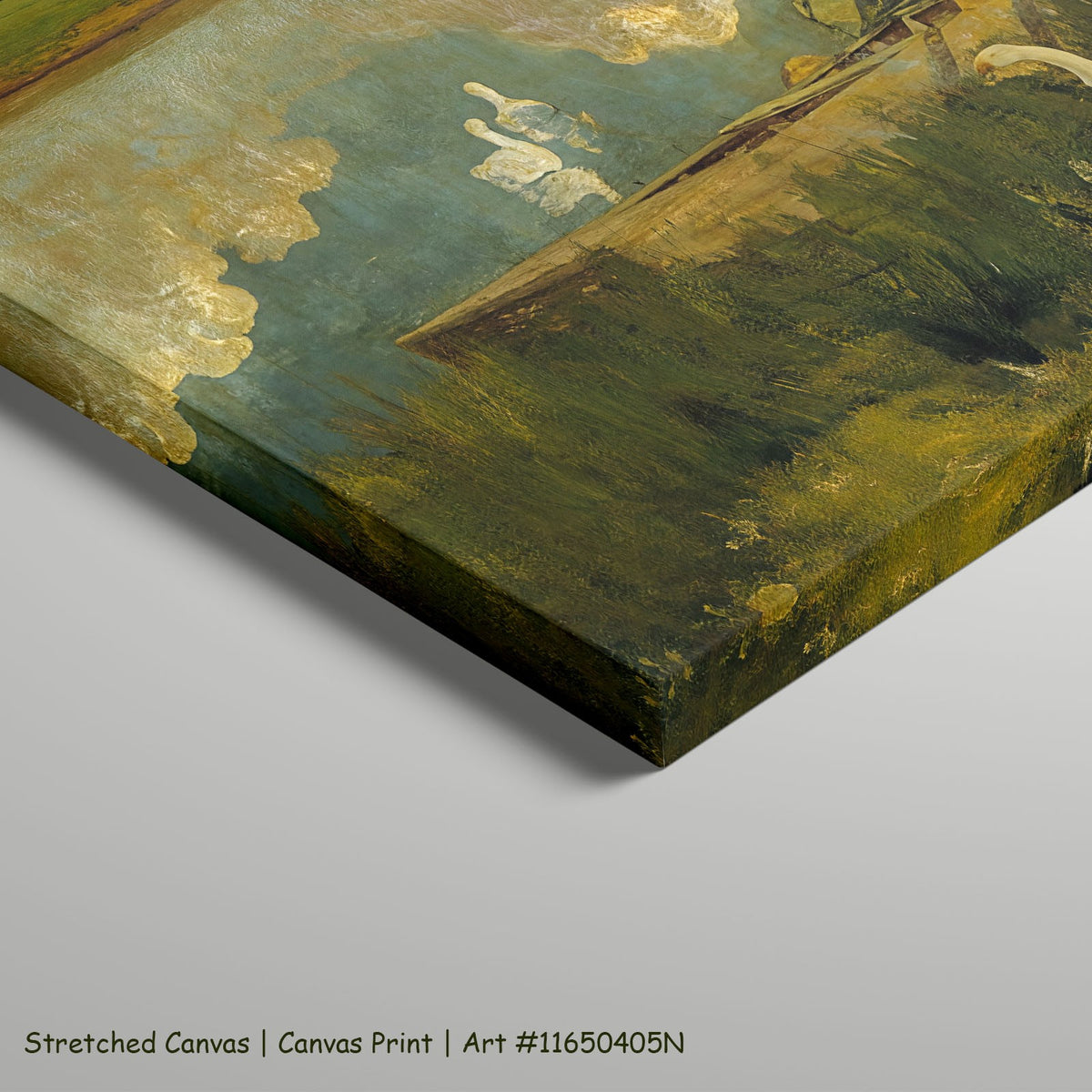 Geese on the Leie by Valerius de Saedeleer as a large stretched green and yellow Landscape canvas print
