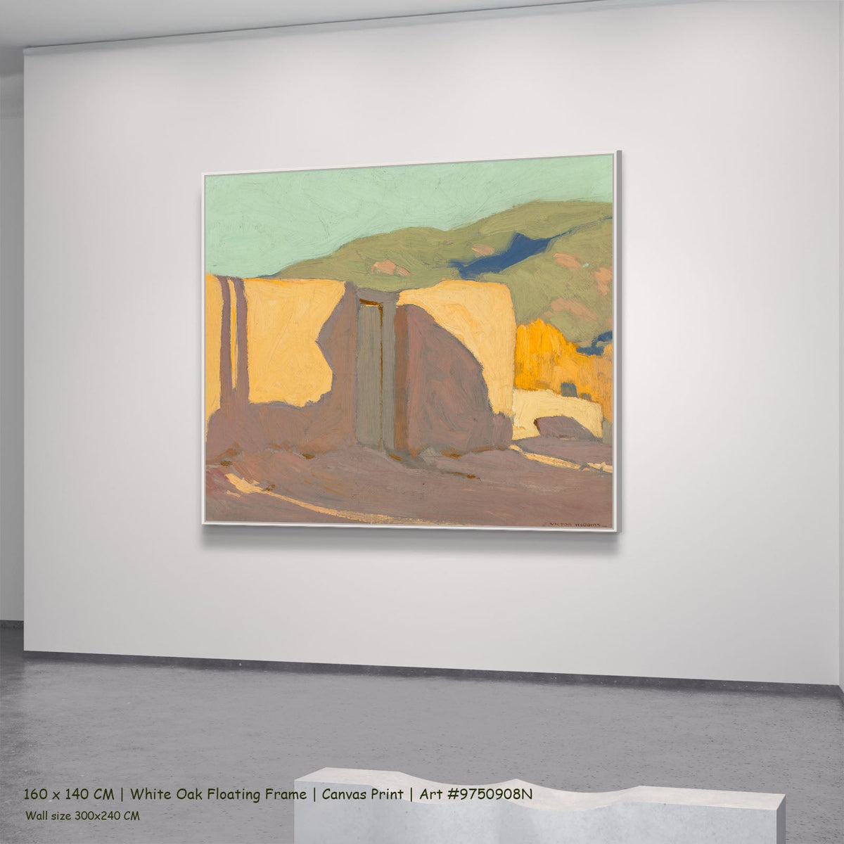 Shadow Street by Victor Higgins in a white oak floating frame, large gold and grey Landscape canvas