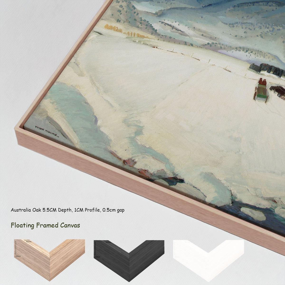 Winter Funeral by Victor Higgins in a floating frame, large blue and grey Landscape canvas print