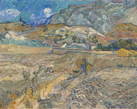 Large gold and grey Impressionist canvas print of Enclosed Field with Peasant by Vincent van Gogh