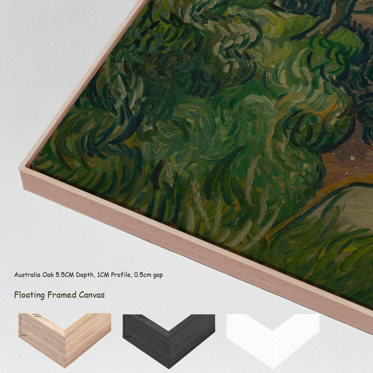 Entrance to a Quarry by Vincent van Gogh in a floating frame, large green and brown Impressionist canvas print