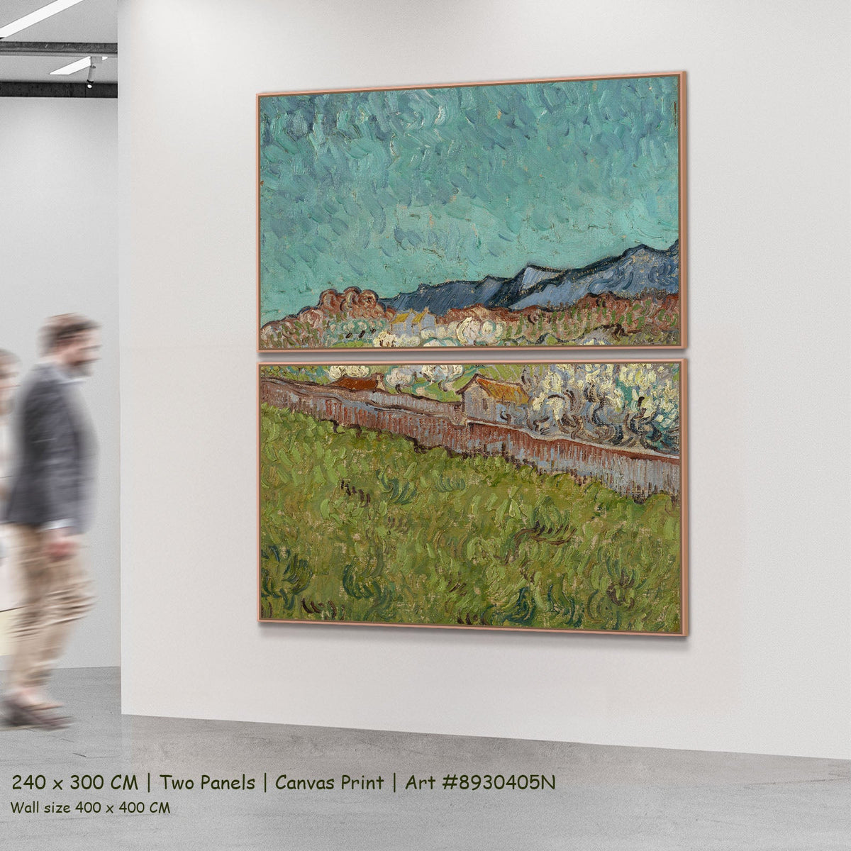 View of the Alpilles by Vincent van Gogh as a large two-panel aqua and green Impressionist canvas set