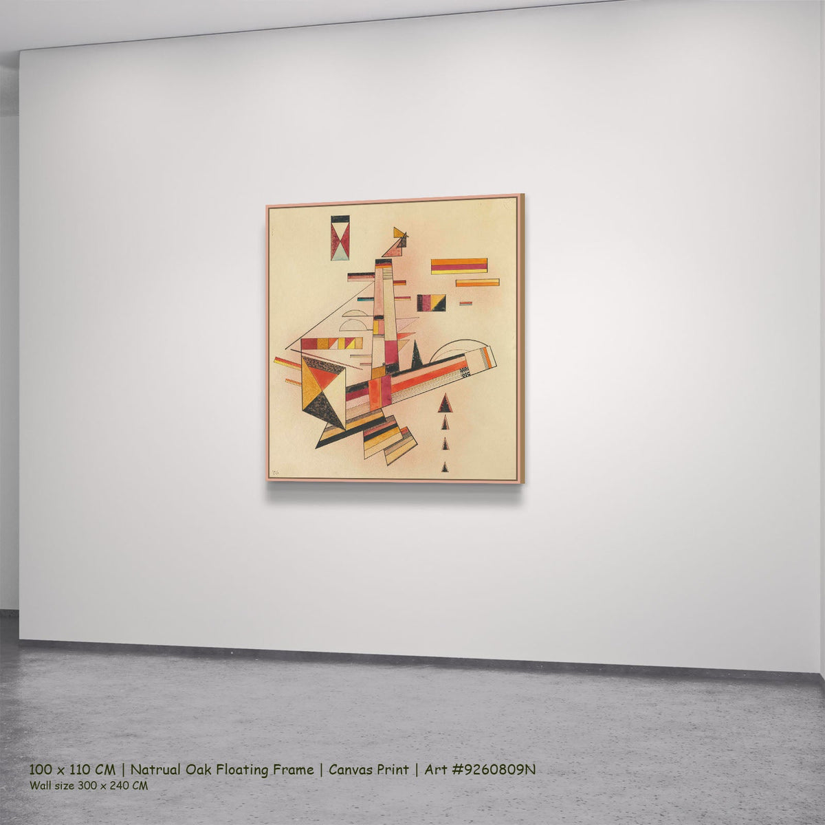 Ascending Structure by Wassily Kandinsky in a natural oak floating frame, large orange and white Geometric Abstract canvas