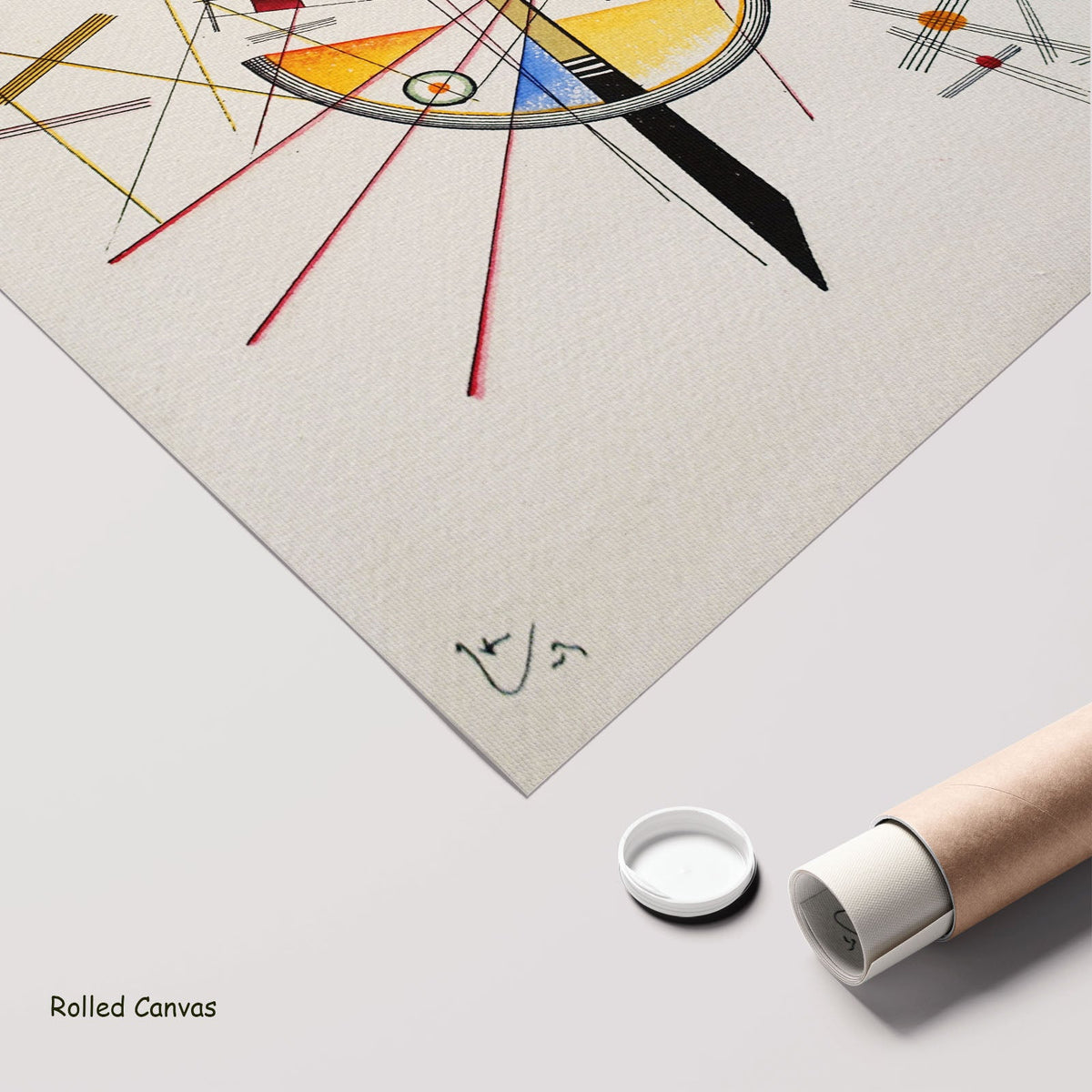 Delicate Tension by Wassily Kandinsky as a large rolled white and grey Geometric Abstract canvas print