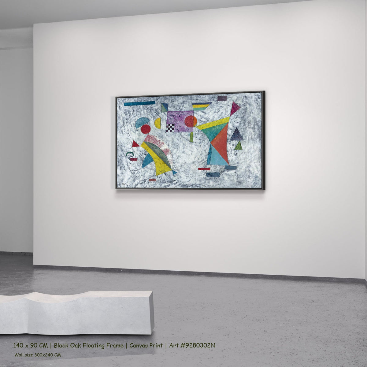 Grey Ground with Coloured Groups by Wassily Kandinsky in a black oak floating frame, large blue and yellow Modern Abstract ca