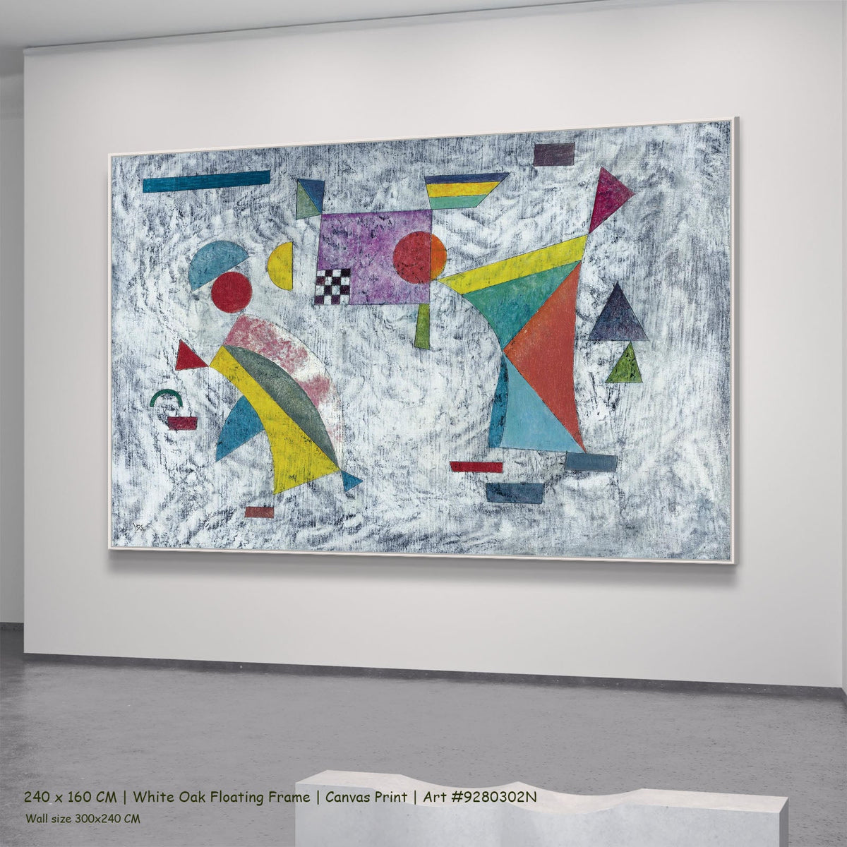 Grey Ground with Coloured Groups by Wassily Kandinsky in a white oak floating frame, large blue and yellow Modern Abstract ca