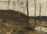 Large brown and olive Landscape canvas print of Hillside with Trees by William Morris Hunt