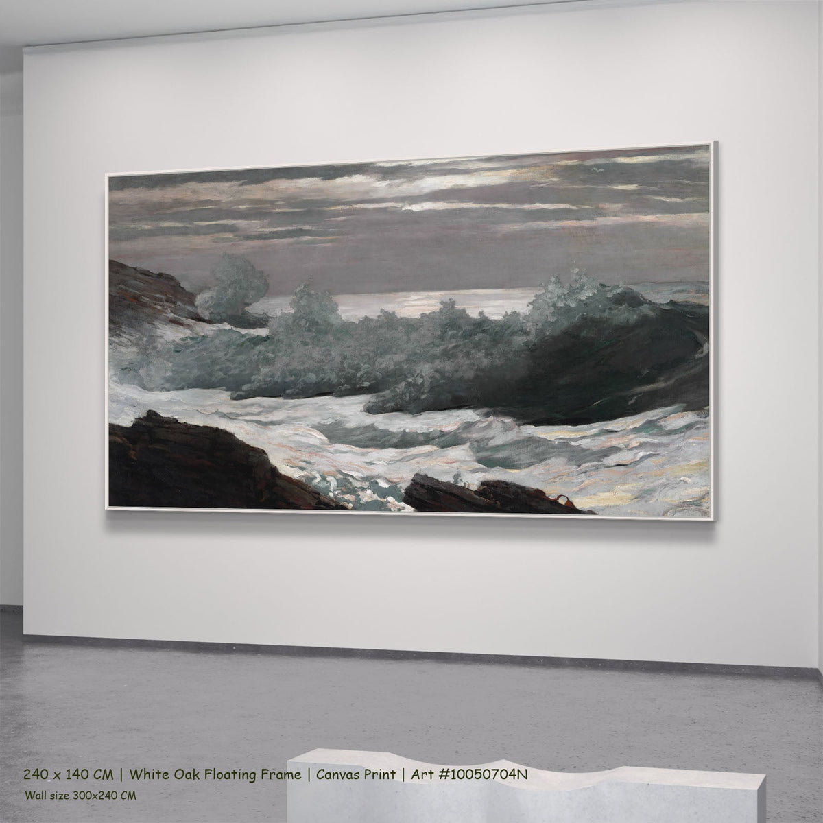 Early Morning After a Storm at by Winslow Homer in a white oak floating frame, large green and brown Landscape canvas