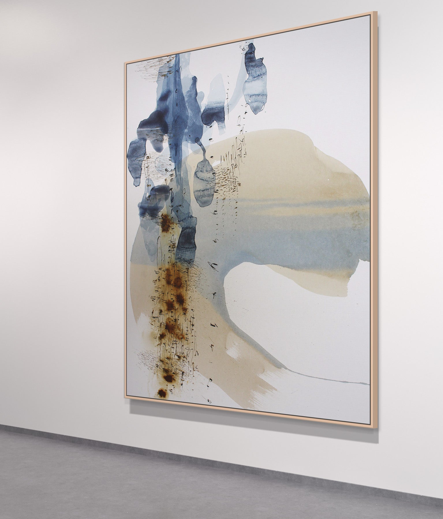 Ink Space Large Scale Abstract canvas wall art framed and hung on a wall