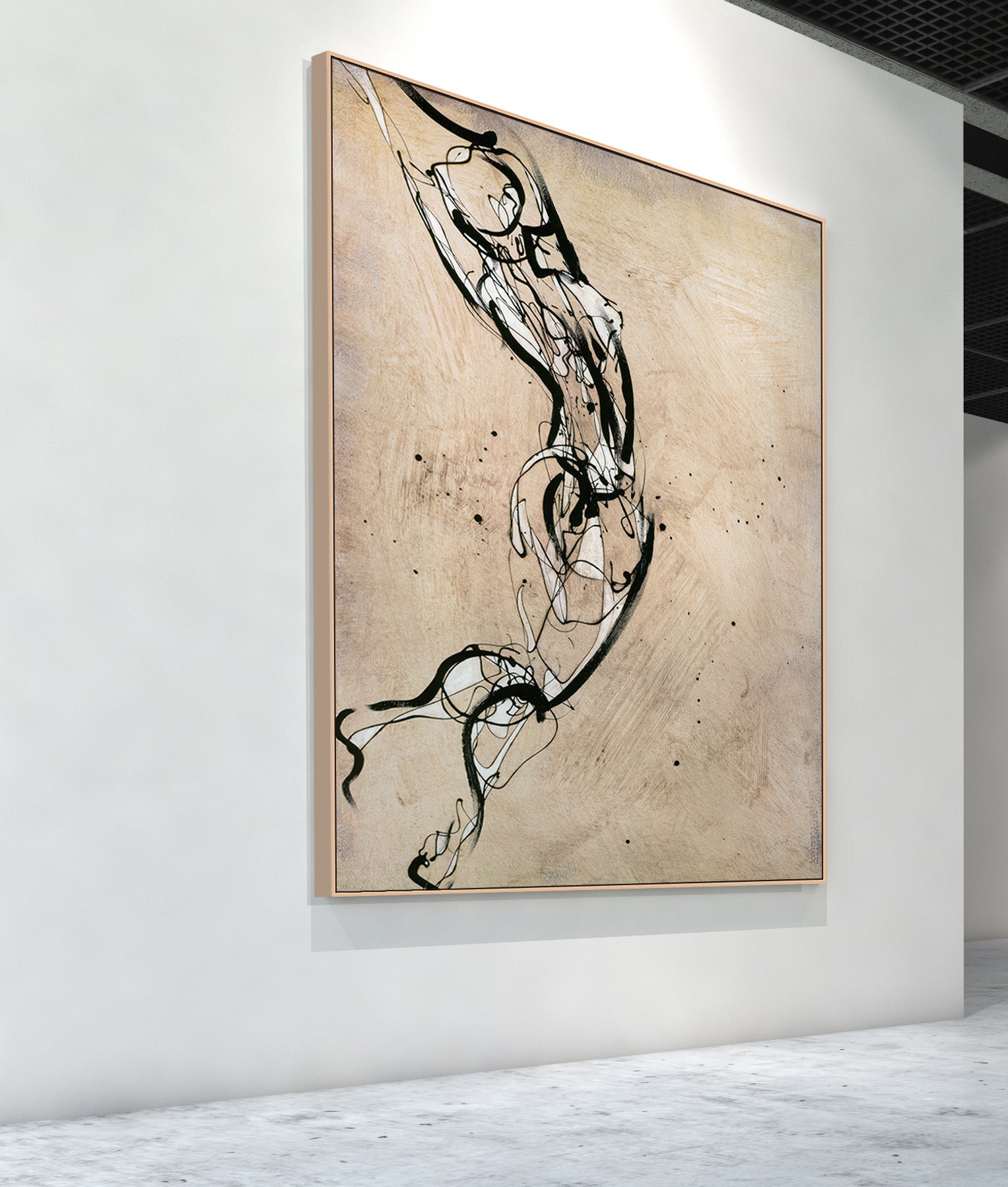 Figure Study Black & White Line Art canvas wall art framed and hung on a wall