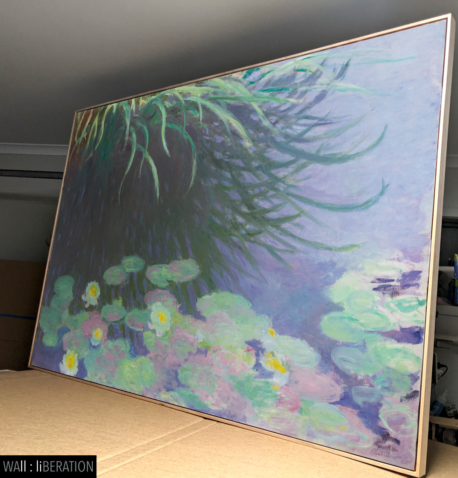 Water-Lilies with Reflections of Green Grasses canvas — close-up detail of the framed canvas print