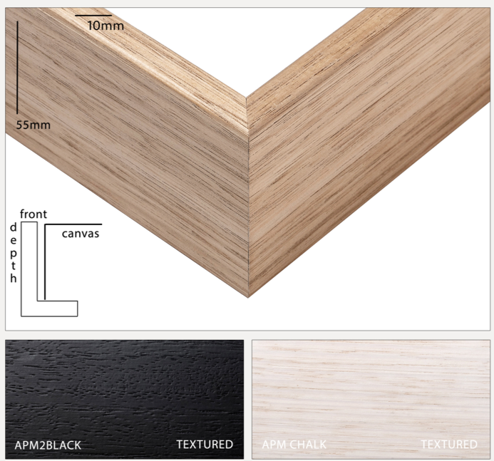Natural oak floating frame finish detail — warm honey grain, hand-finished