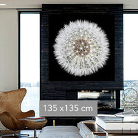 Dandelion Black & White Photography canvas wall art framed and hung on a wall