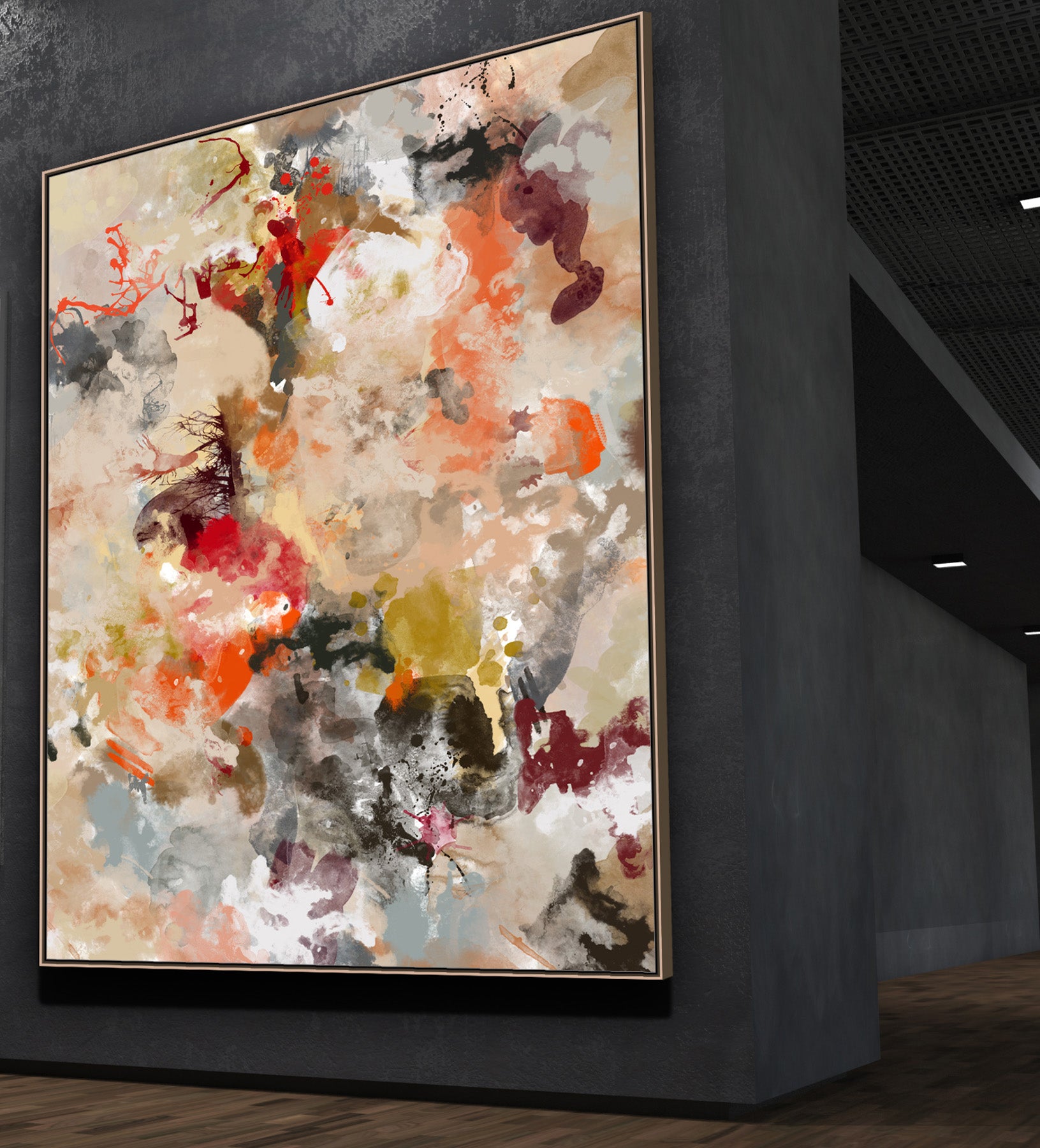 Release Extra Large Abstract canvas wall art framed and hung on a wall