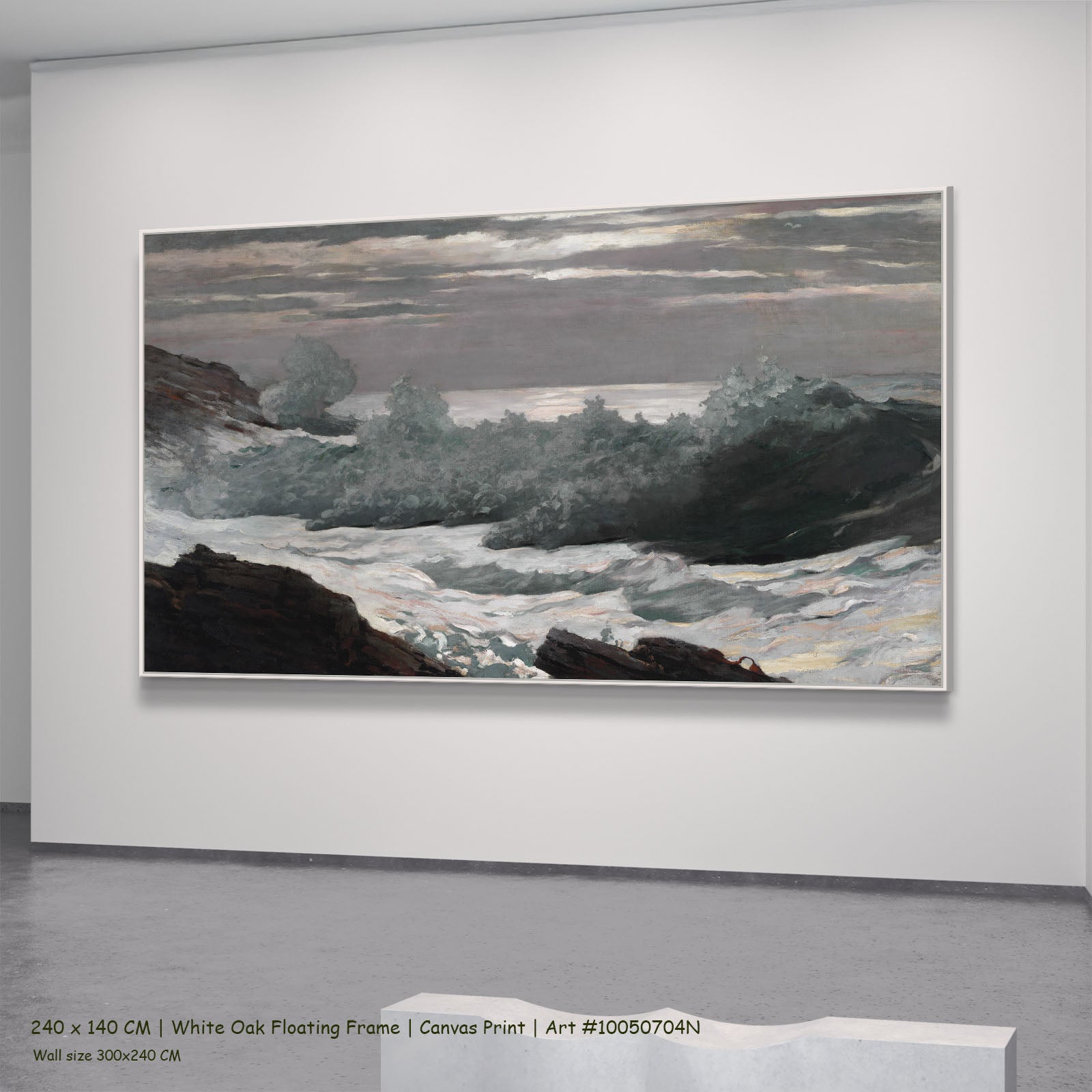 Early Morning After a Storm at by Winslow Homer in a white oak floating frame, large green and brown Landscape canvas