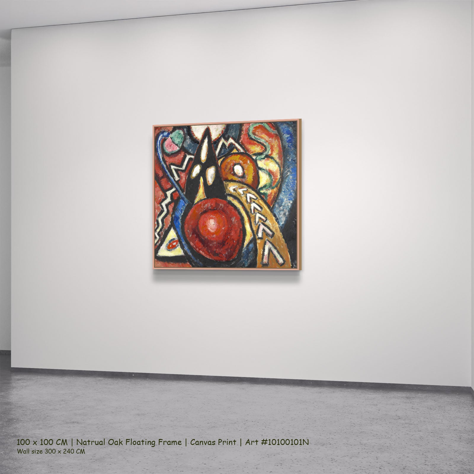 Movement by Marsden Hartley in a natural oak floating frame, large red and orange Expressionist Abstract canvas