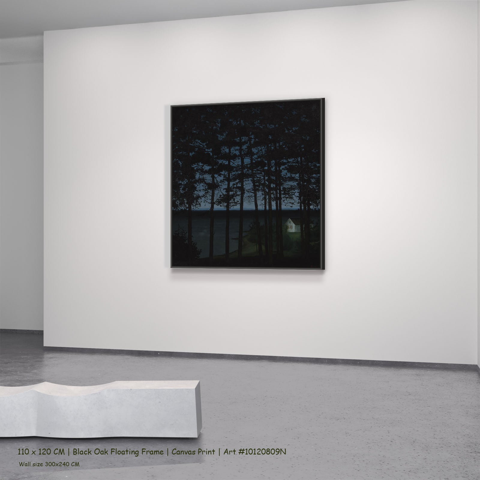 Fisherman's Cottage by Harald Oscar Sohlberg in a black oak floating frame, large blue and green Landscape canvas