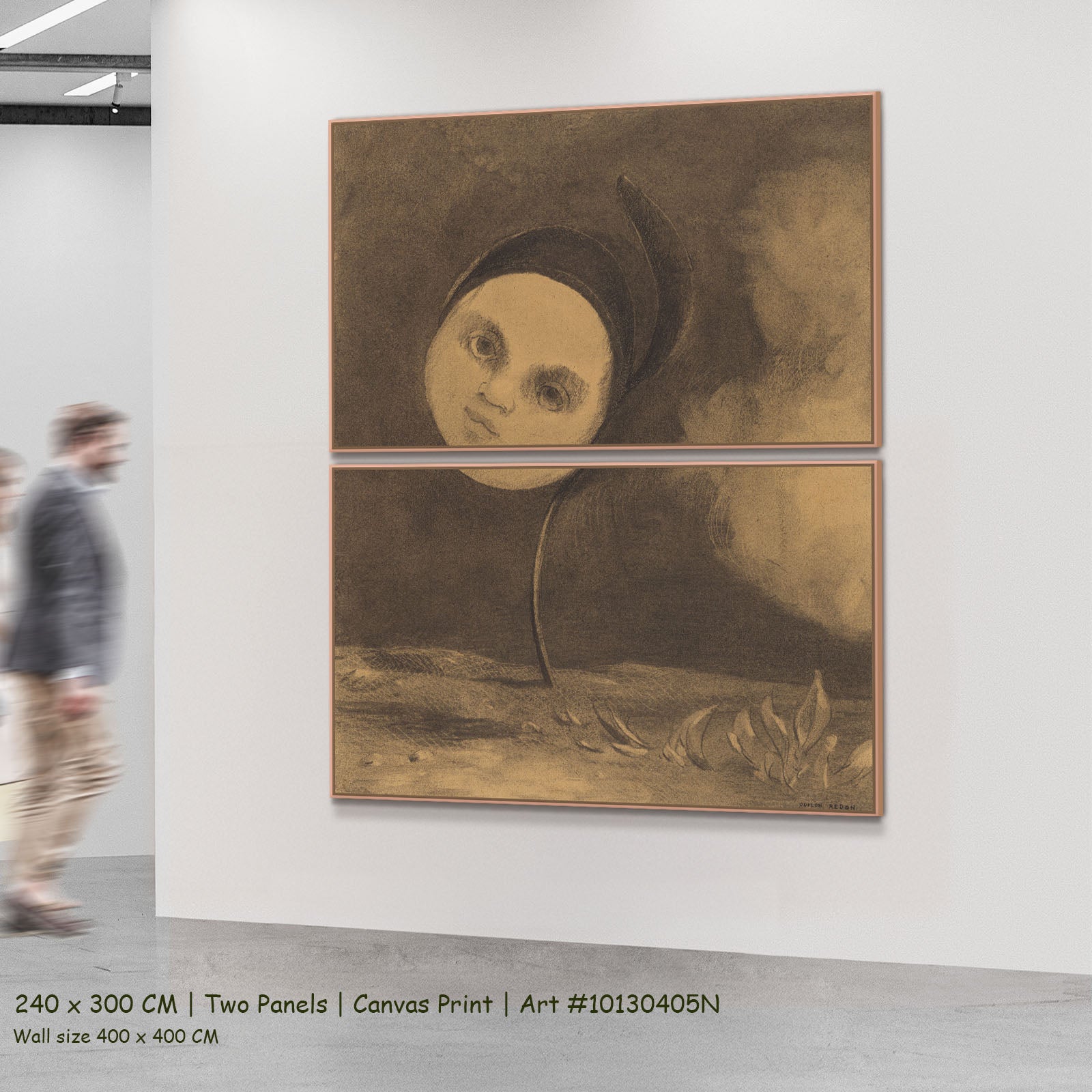 Strange Flower by Odilon Redon as a large two-panel gold and brown Symbolist canvas set