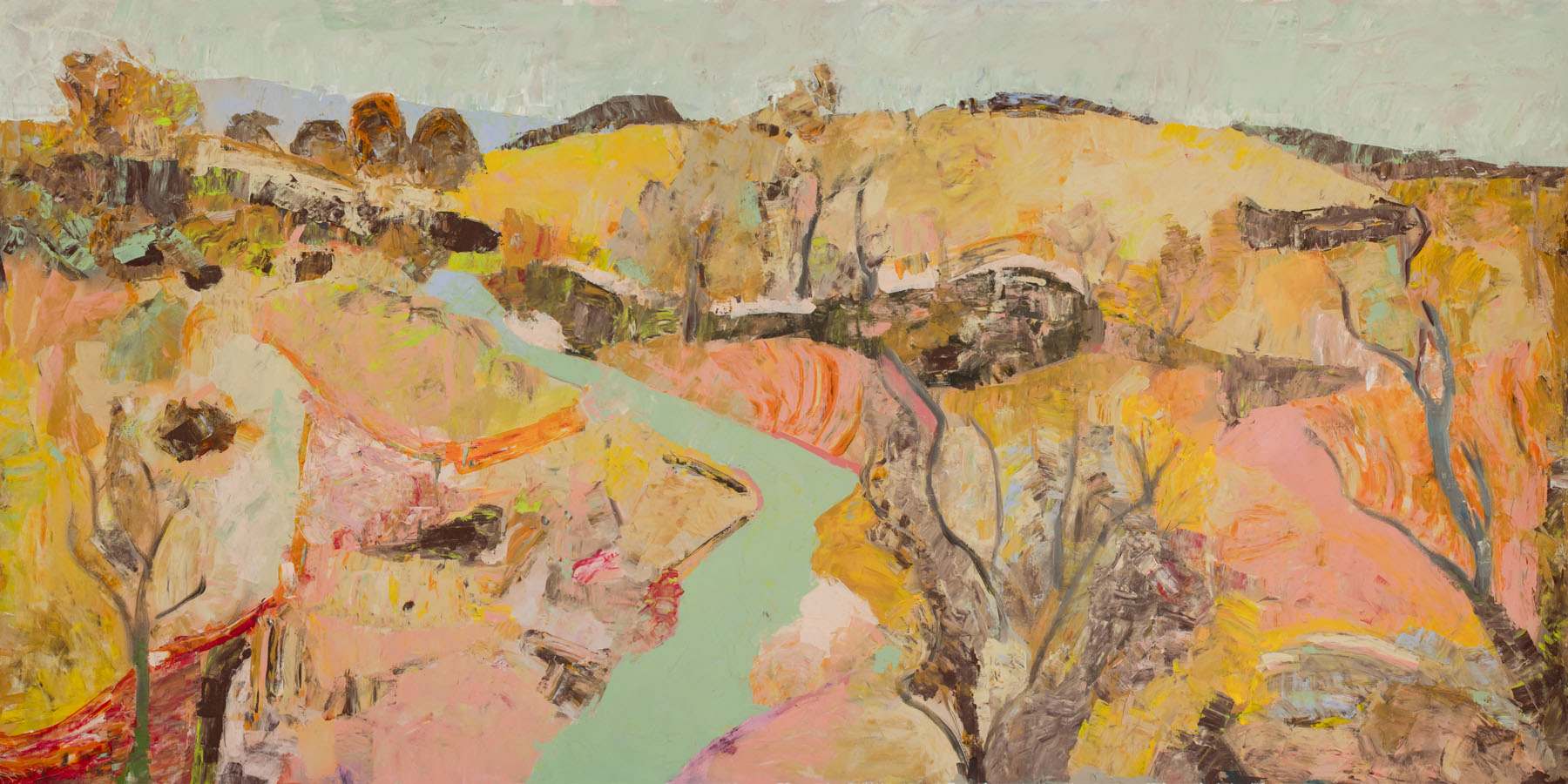 Albury — gold pink brown Large Scale Abstract Landscape canvas wall art by Summer Jiang