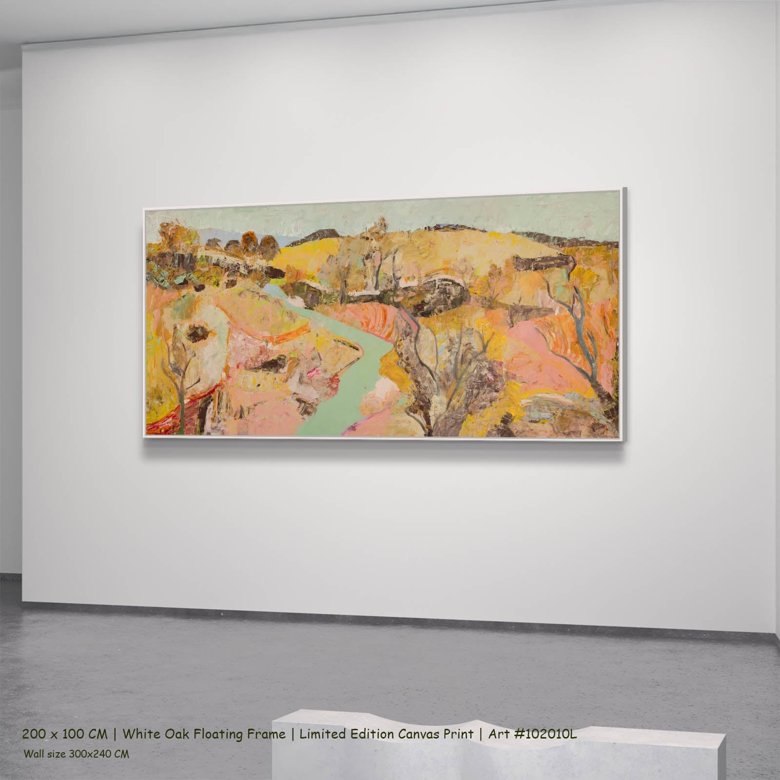 Albury Abstract canvas wall art in a white oak floating frame, 200 × 100 cm