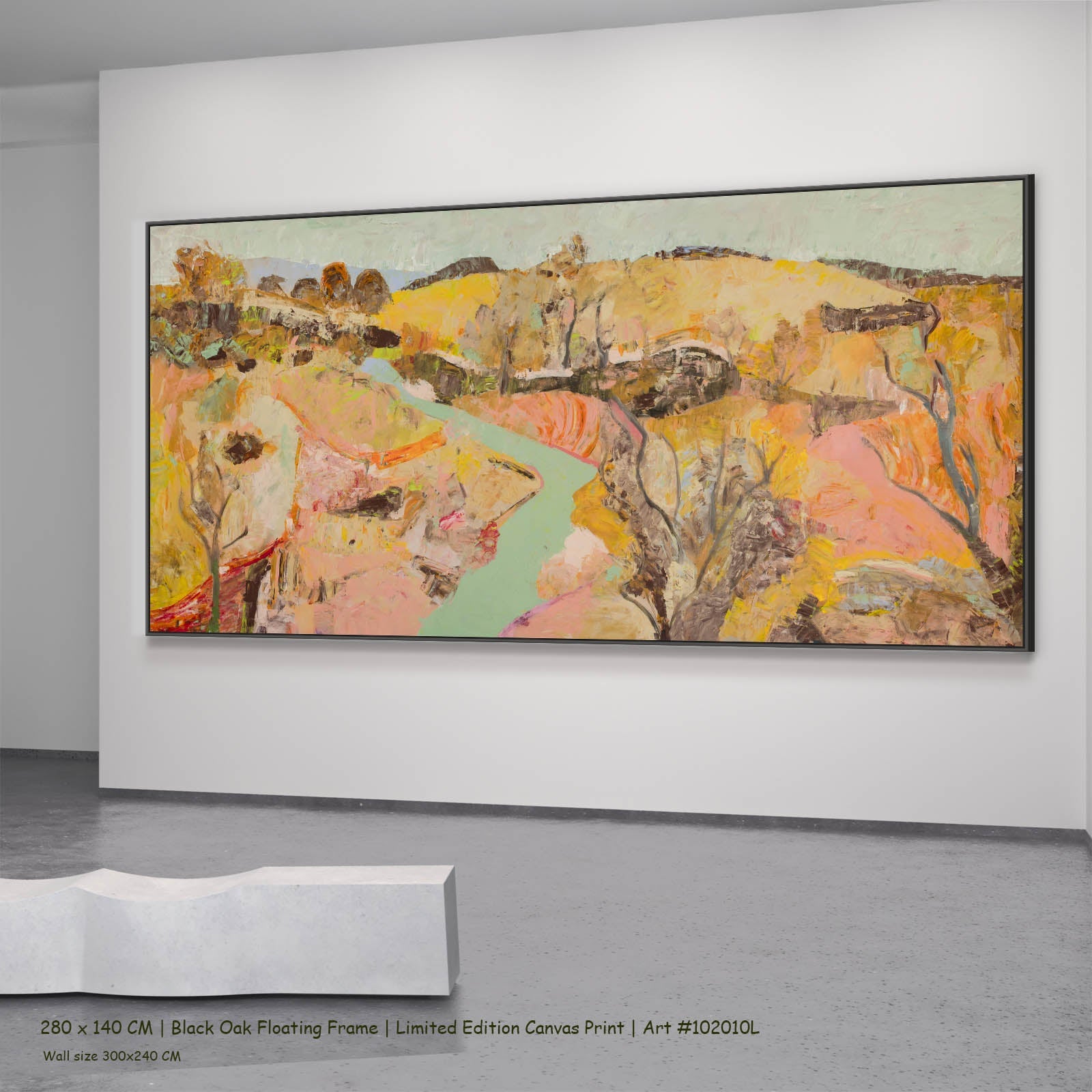 Albury Abstract canvas wall art in a black oak floating frame, 280 × 140 cm