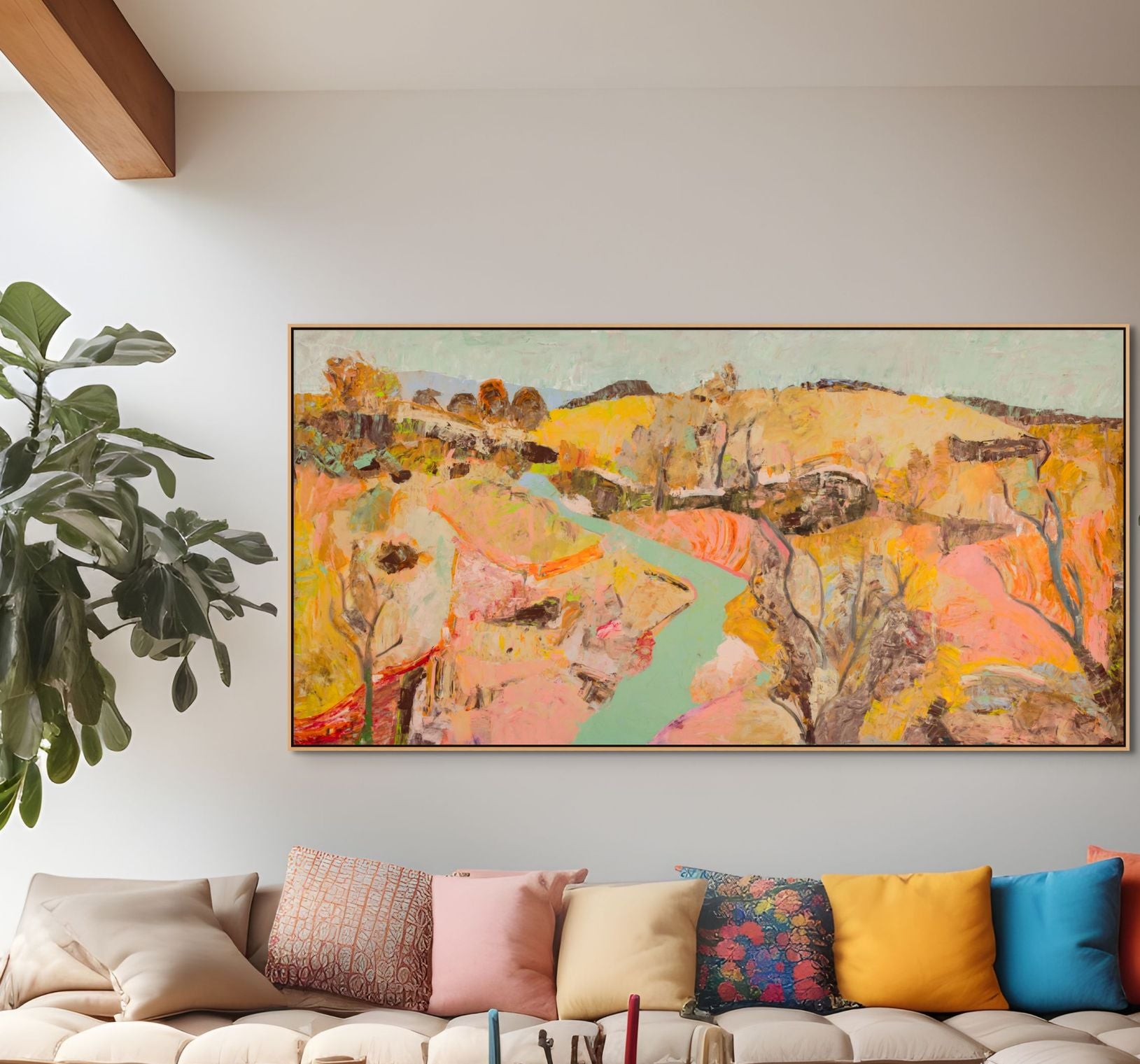 Albury Large Scale Abstract canvas wall art styled in a room setting by Summer Jiang
