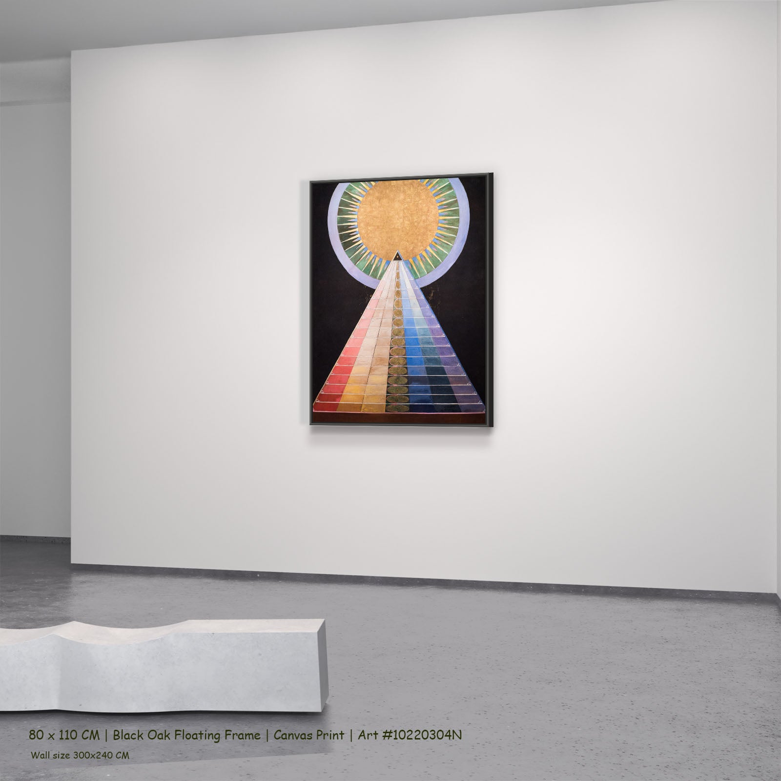 Altarpiece, No. 1, Group X by Hilma af Klint in a black oak floating frame, large gold and red Abstract canvas
