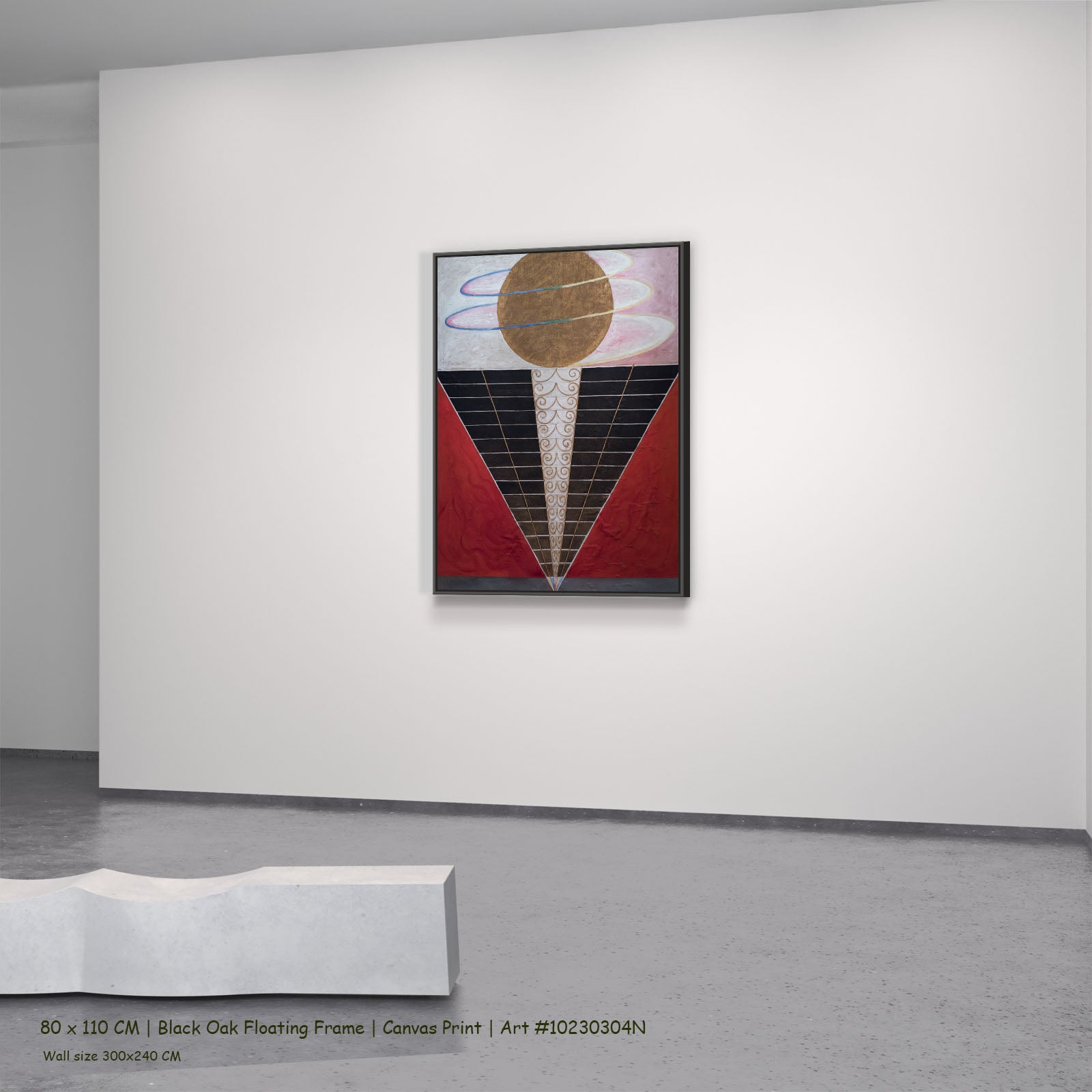 Altarpiece, No. 2, Group X by Hilma af Klint in a black oak floating frame, large red and black Modern Abstract canvas