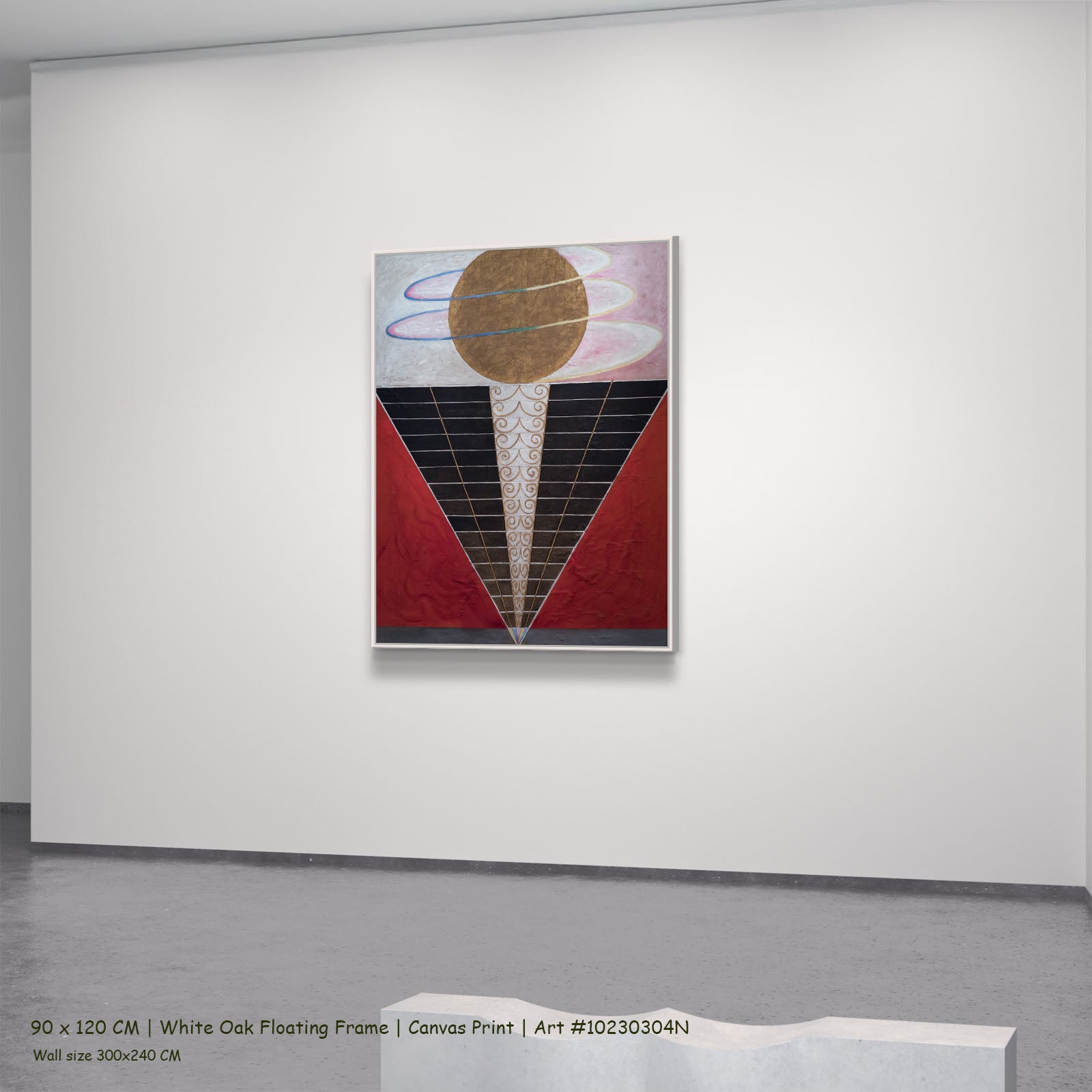 Altarpiece, No. 2, Group X by Hilma af Klint in a white oak floating frame, large red and black Modern Abstract canvas