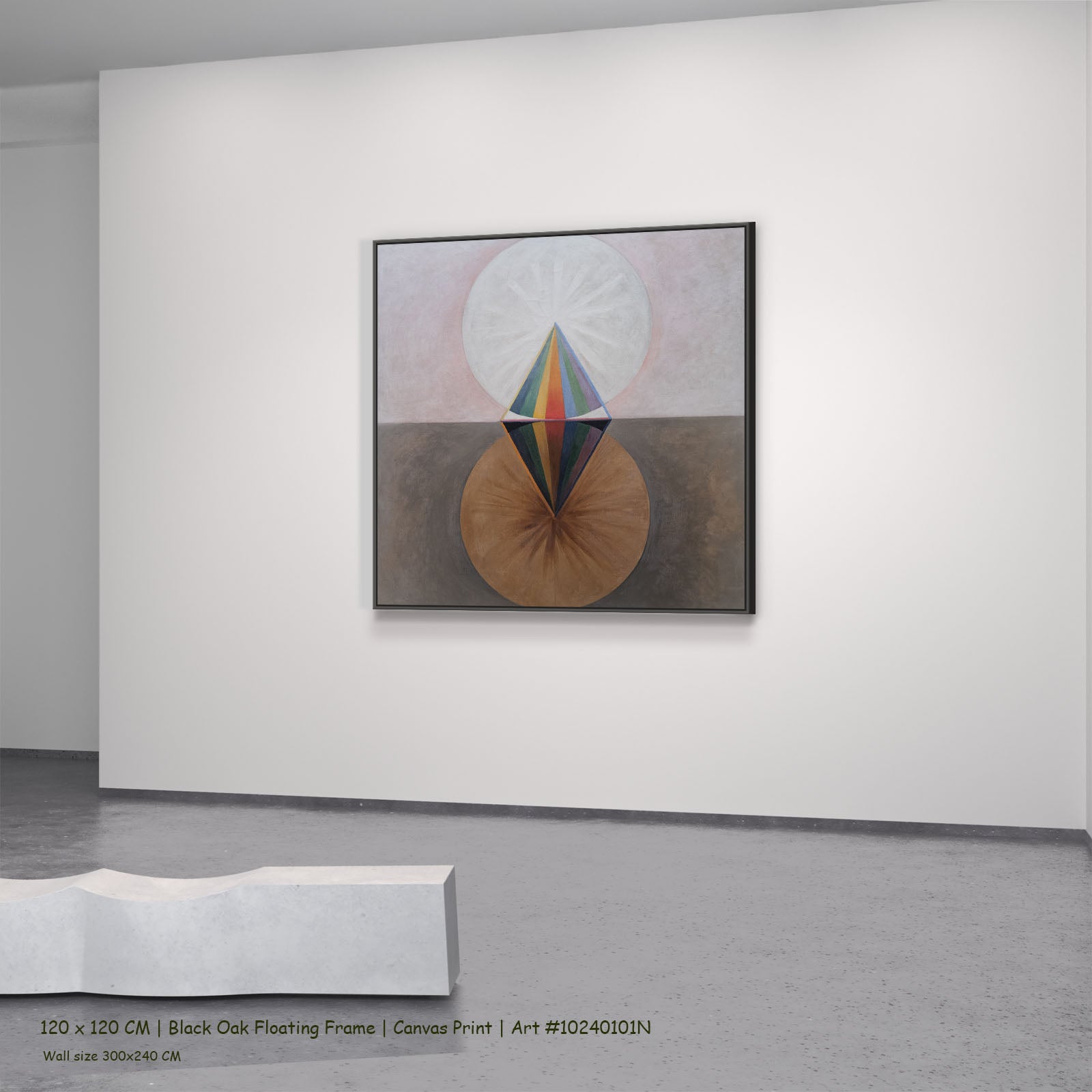 The Swan, No. 12, Group IX by Hilma af Klint in a black oak floating frame, large brown and white Geometric Abstract canvas