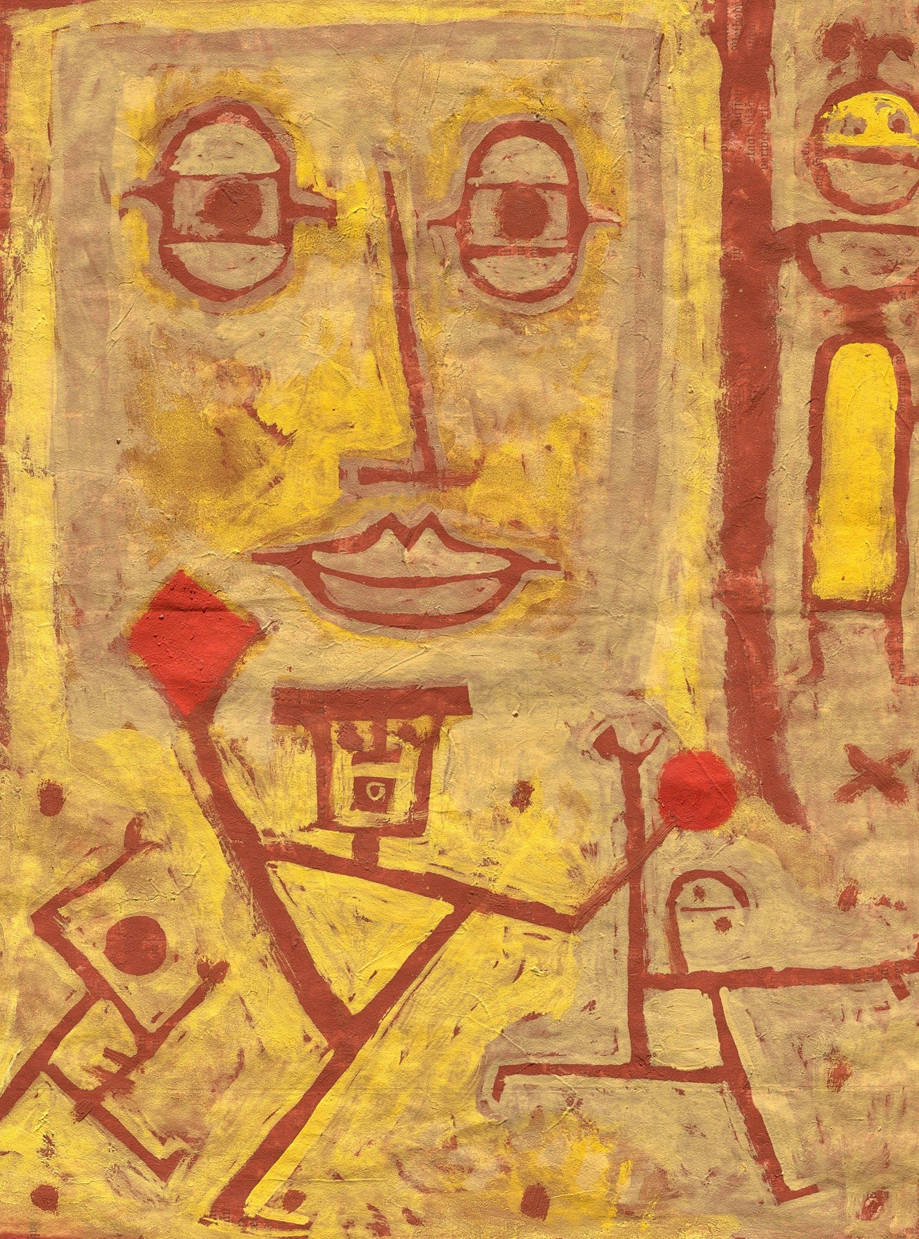 Large yellow and red Abstract canvas print of God of War by Paul Klee