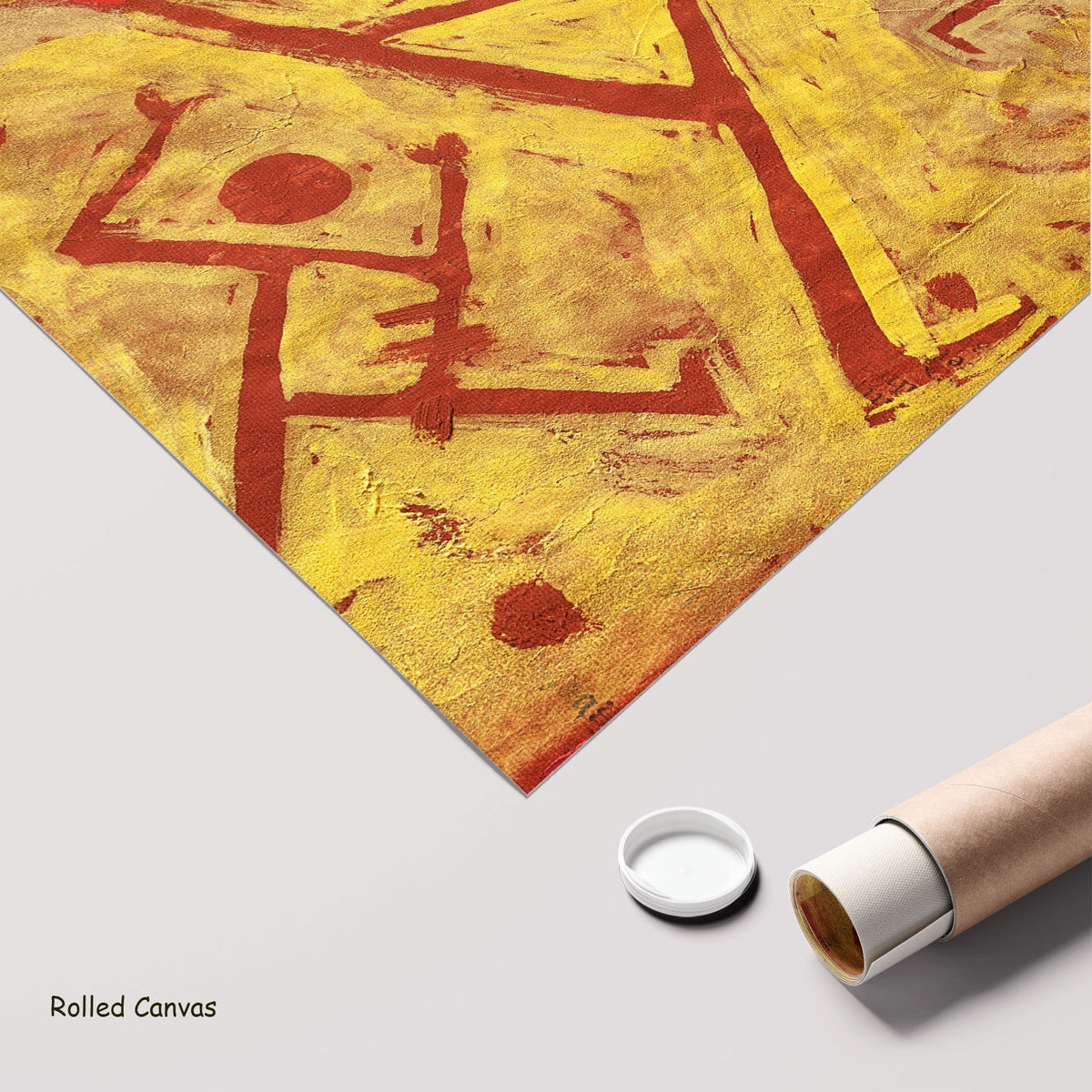 God of War by Paul Klee as a large rolled yellow and red Abstract canvas print