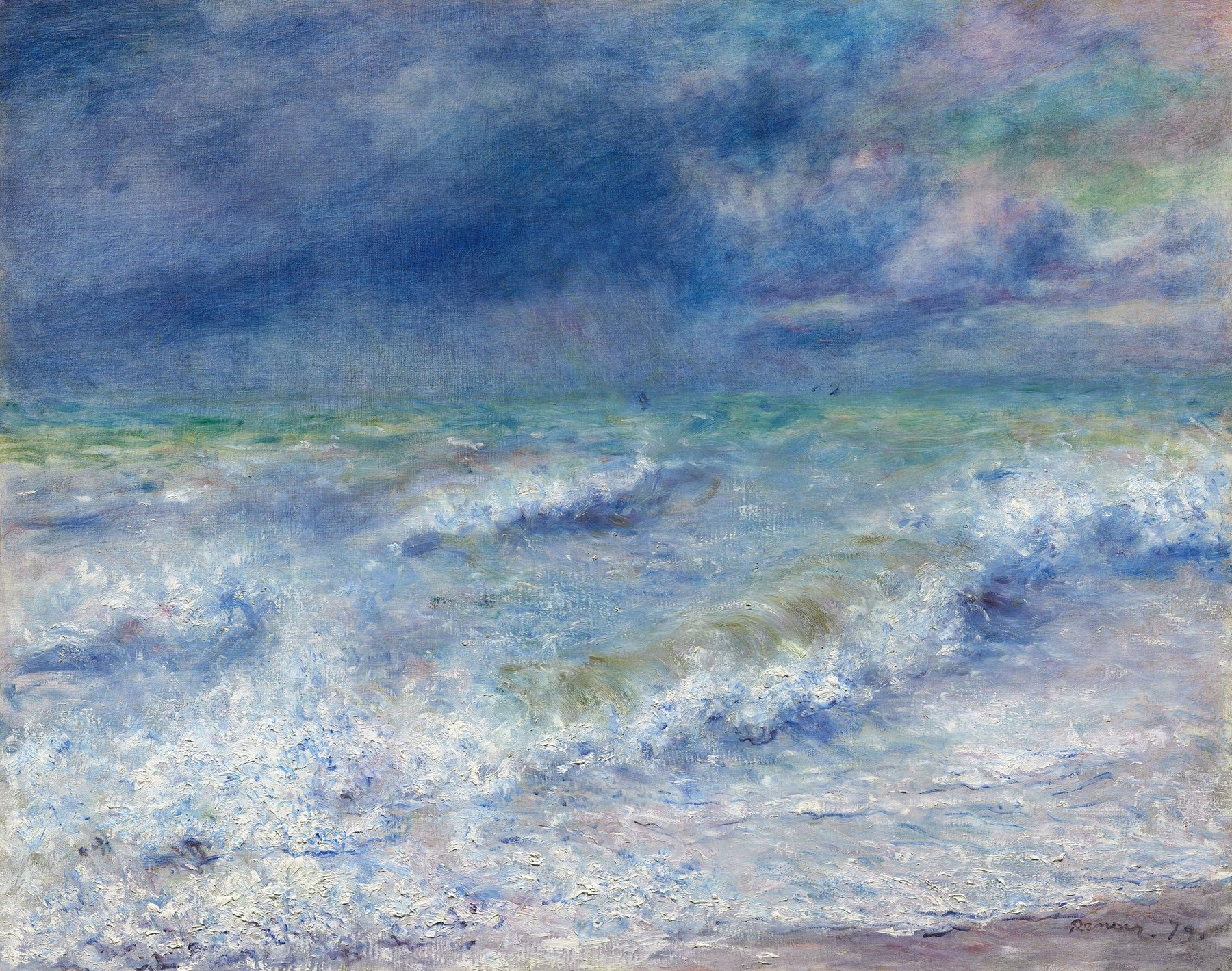 Large blue and white Impressionist canvas print of Seascape by Pierre-Auguste Renoir
