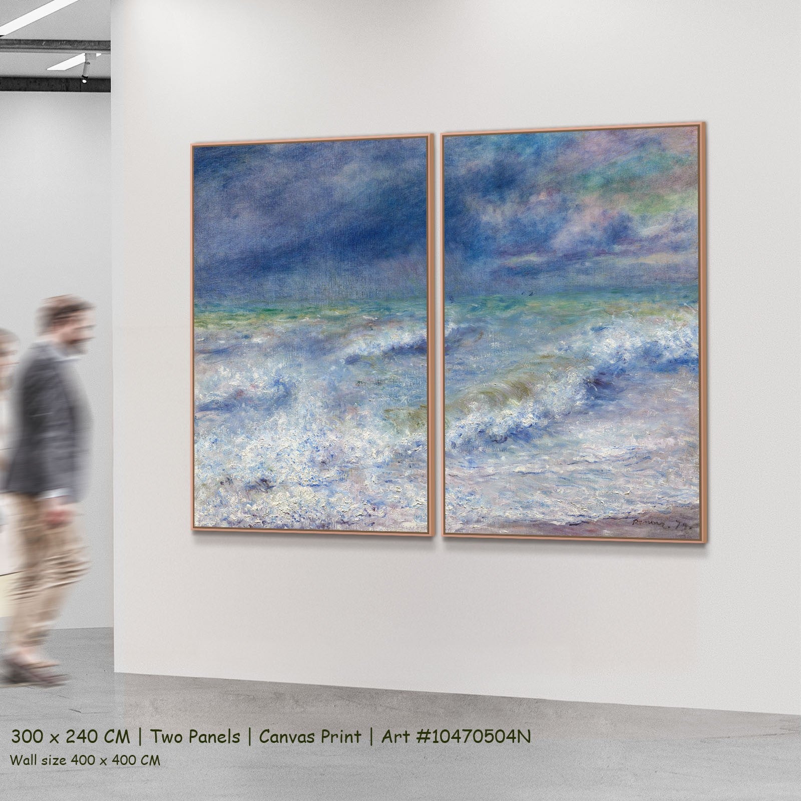 Seascape by Pierre-Auguste Renoir as a large two-panel blue and white Impressionist canvas set