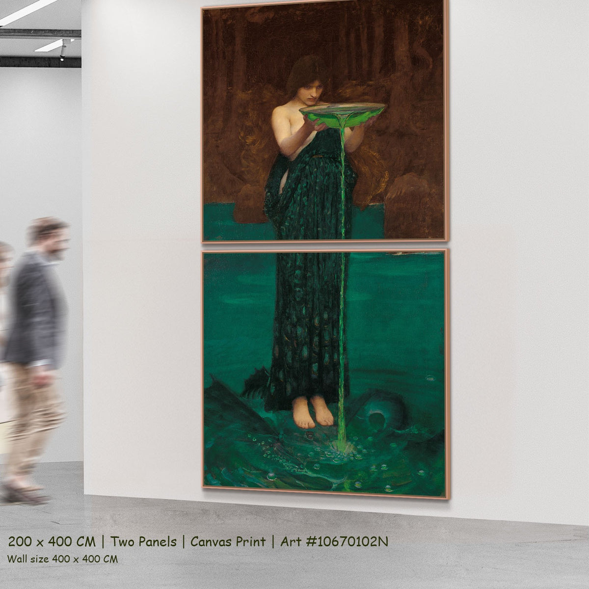 Circe Invidiosa by John William Waterhouse as a large two-panel aqua and green Pre-Raphaelite canvas set
